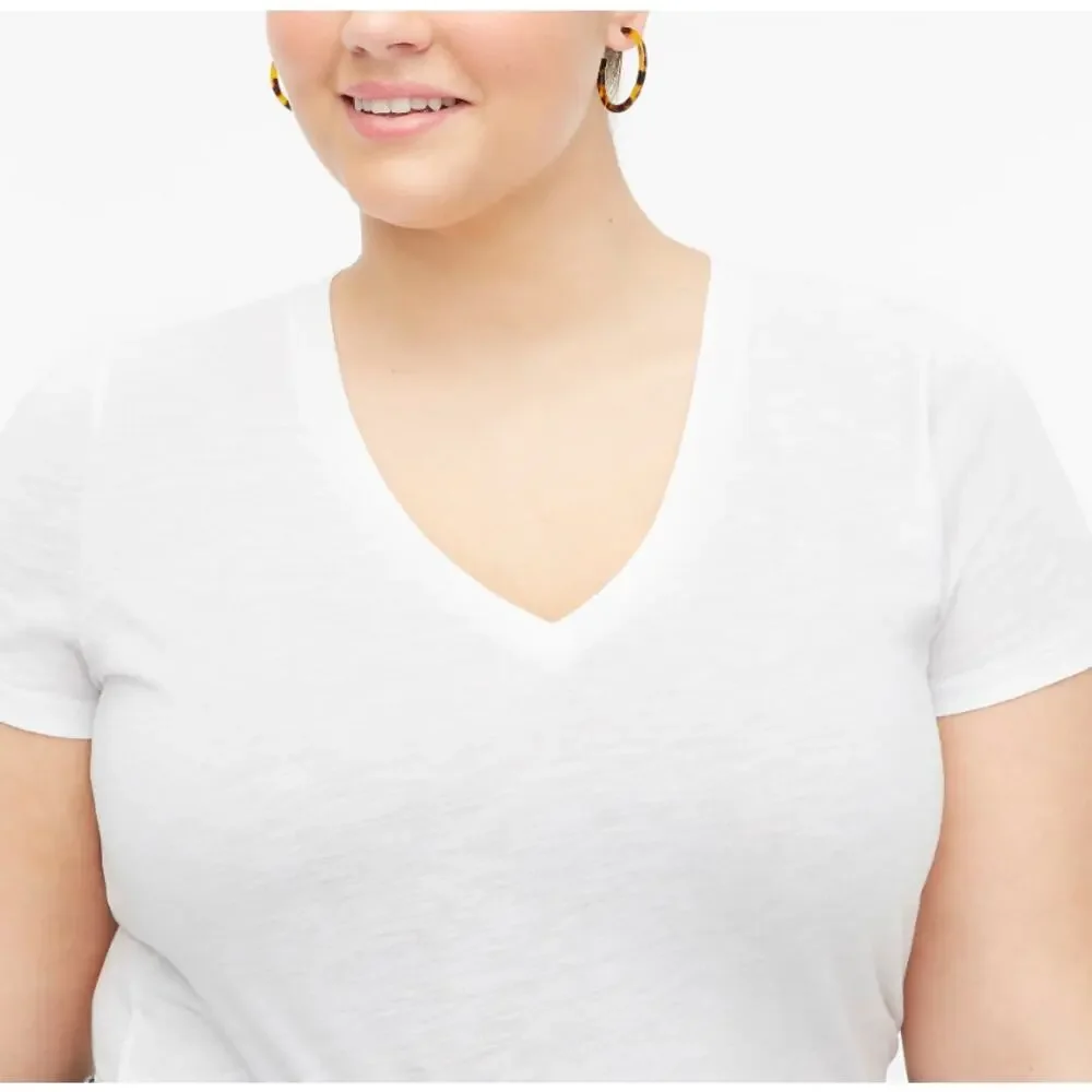 J.Crew Short-Sleeve Vintage Cotton V-neck T-Shirt WMNS L White Pullover Slim-Fit